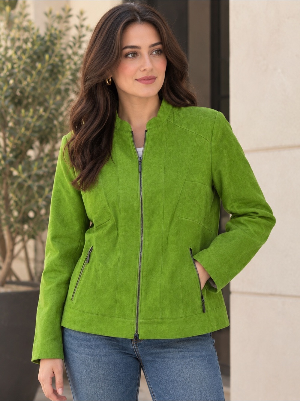 Studio works vibrant Green faux Suede Zip-Front Jacket 16W